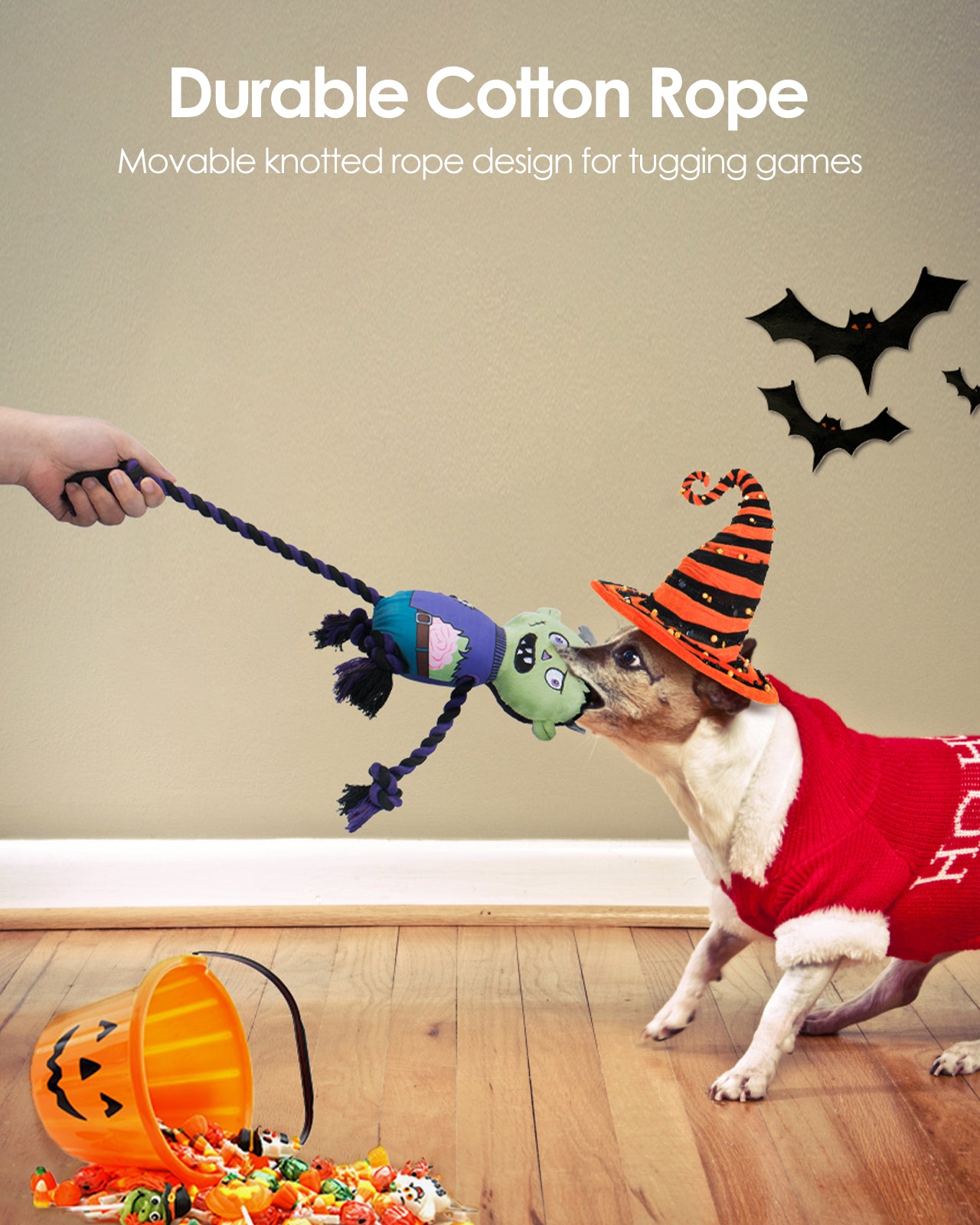 Halloween Zombie Dog Squeaky Toys With Rope