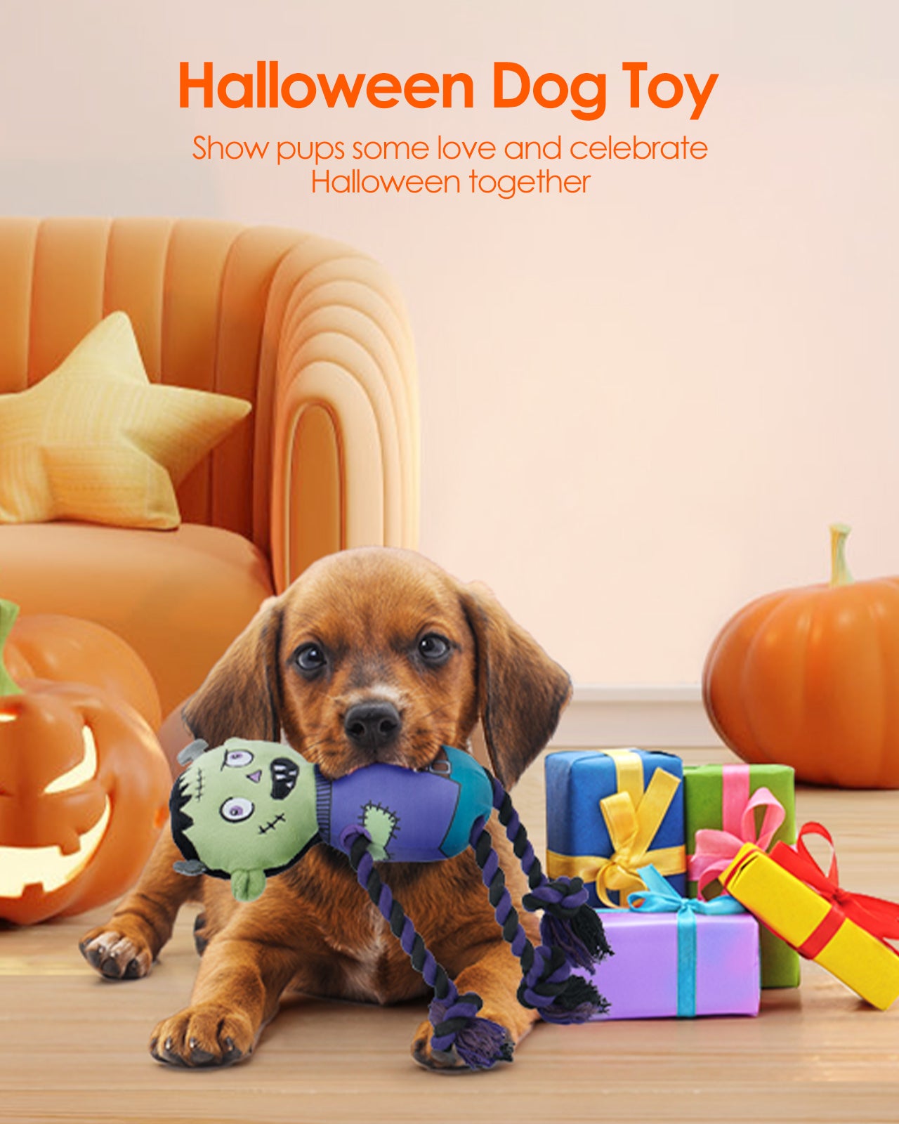 Halloween Zombie Dog Squeaky Toys With Rope