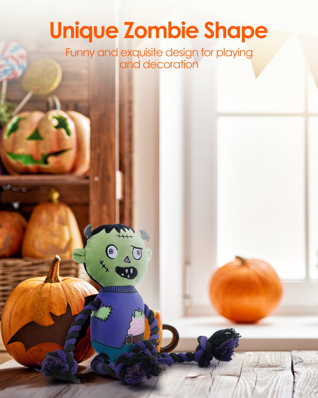 Halloween Zombie Dog Squeaky Toys With Rope