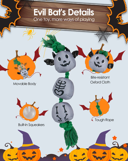 Halloween Bat Dog Squeaky Toys with Rope