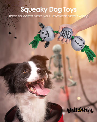 Halloween Bat Dog Squeaky Toys with Rope