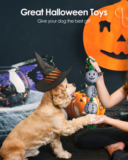 Halloween Bat Dog Squeaky Toys with Rope