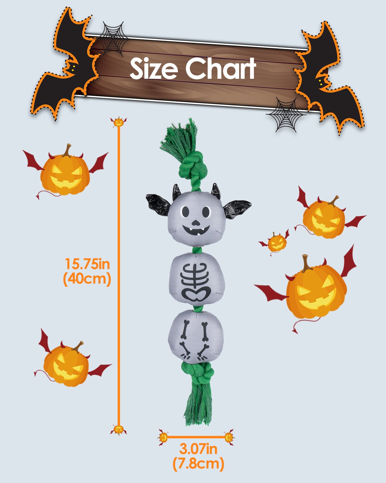 Halloween Bat Dog Squeaky Toys with Rope